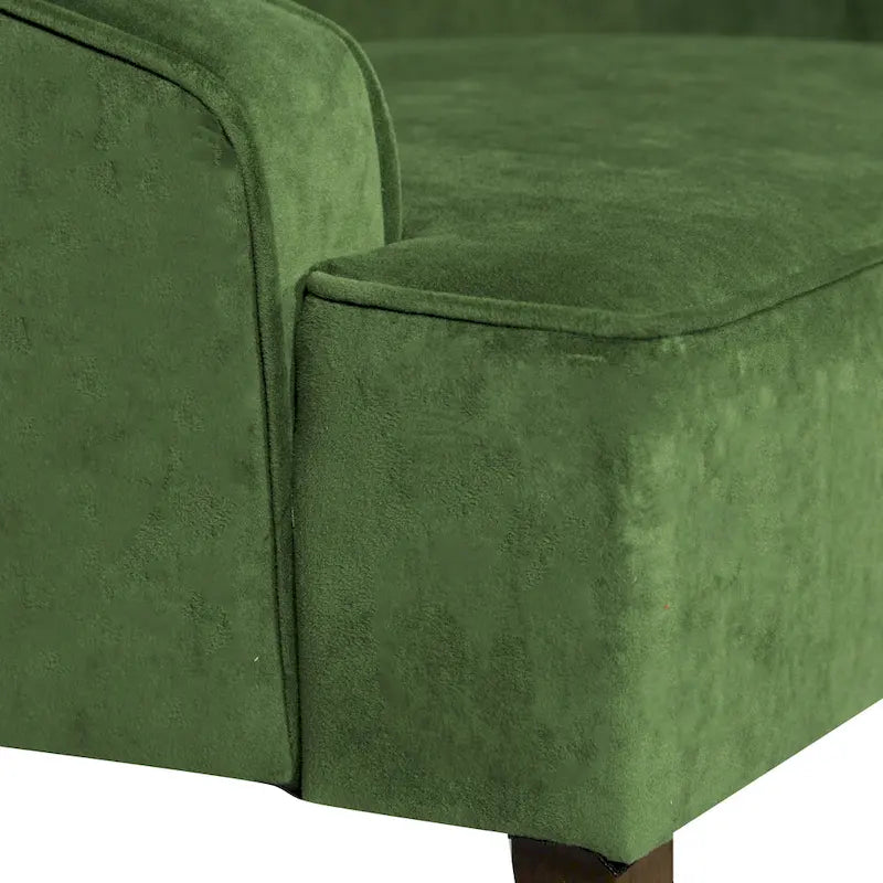 Fauteuil d'appoint individuel en velours vert avec accoudoirs incurvés