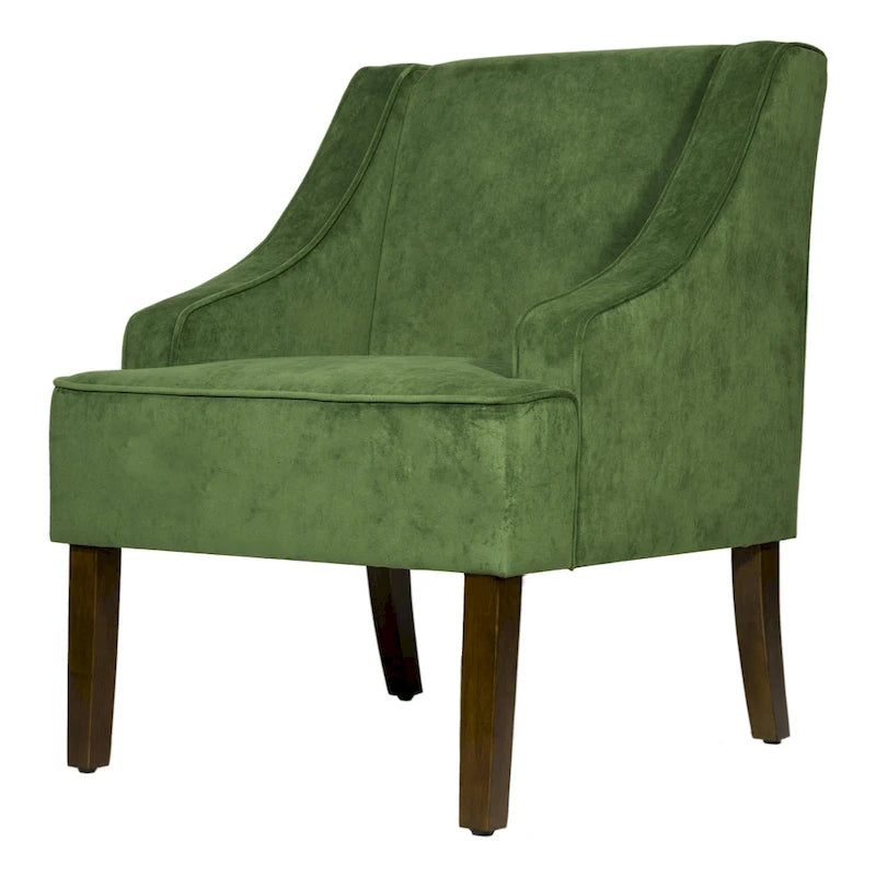 Fauteuil d'appoint individuel en velours vert avec accoudoirs incurvés