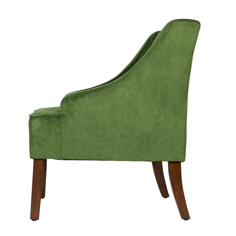 Fauteuil d'appoint individuel en velours vert avec accoudoirs incurvés