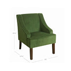 Fauteuil d'appoint individuel en velours vert avec accoudoirs incurvés