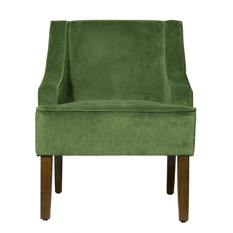 Fauteuil d'appoint individuel en velours vert avec accoudoirs incurvés