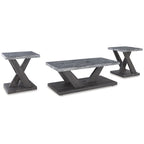 Ensemble de 3 tables basses et bouts de canapé en marbre gris