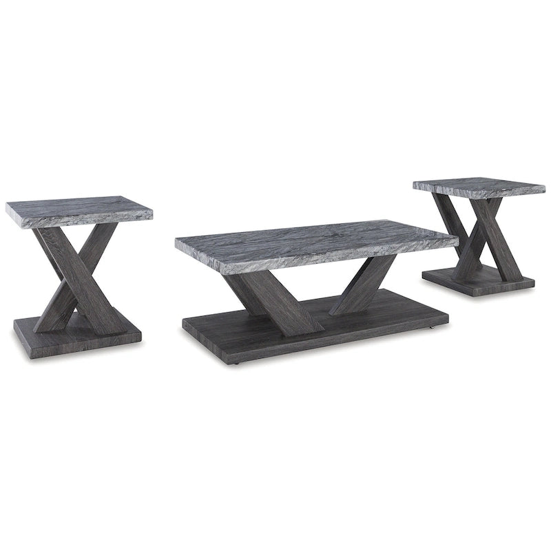 Ensemble de 3 tables basses et bouts de canapé en marbre gris