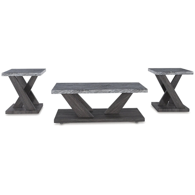 Ensemble de 3 tables basses et bouts de canapé en marbre gris