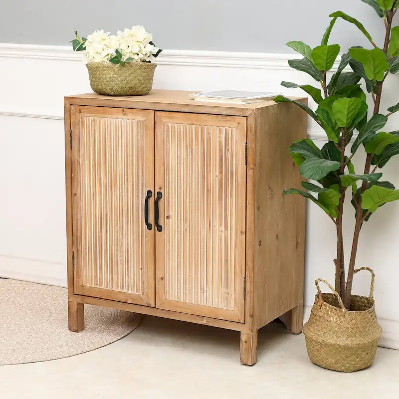 Armoire de rangement 2 portes, bois naturel et blanc, assemblage par 1 personne