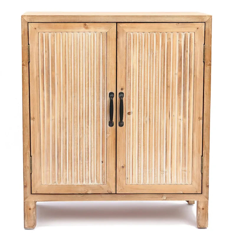 Armoire de rangement 2 portes, bois naturel et blanc, assemblage par 1 personne