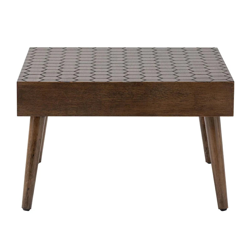 Table basse carrée marron avec motif alvéolé | 24L x 24P x 15,3H
