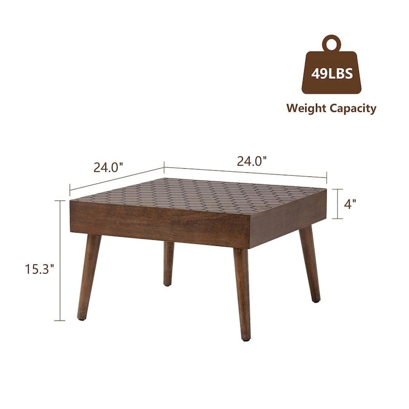Table basse carrée marron avec motif alvéolé | 24L x 24P x 15,3H