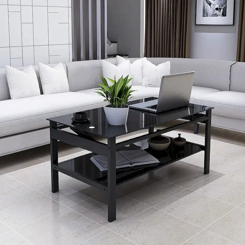 Table basse relevable en verre noir, 1 personne