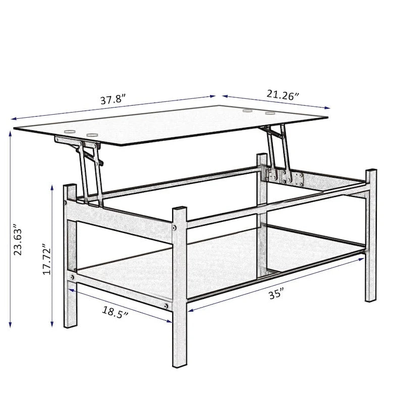 Table basse relevable en verre noir, 1 personne