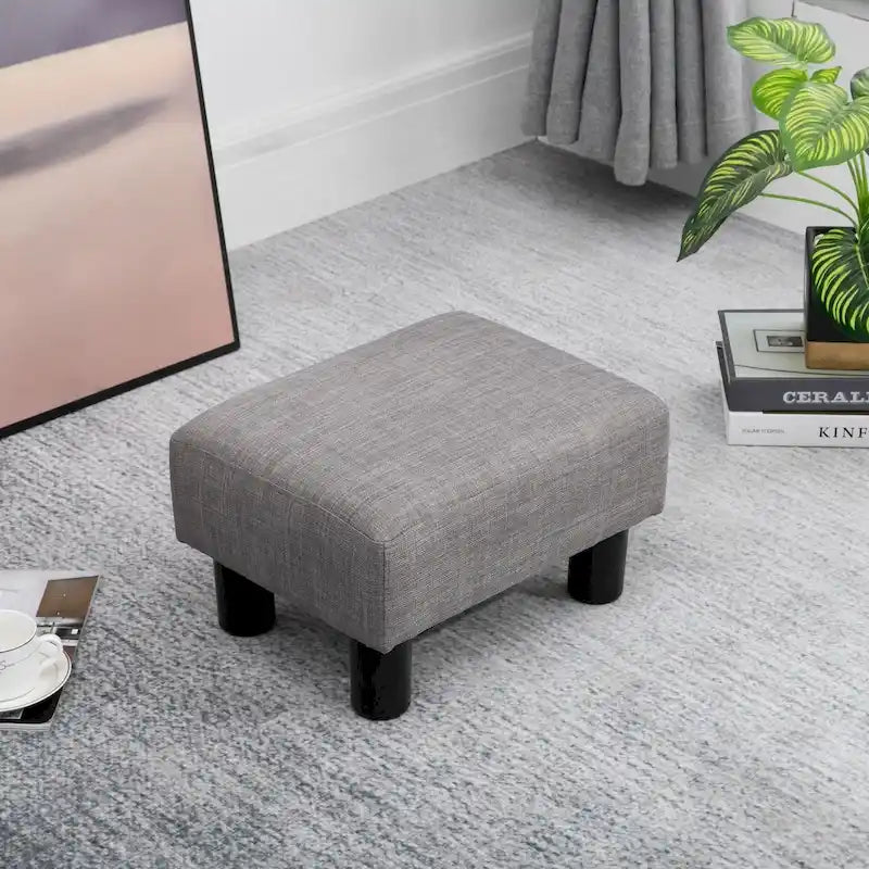 Ottoman rectangulaire en lin gris – Siège simple / Repose-pieds