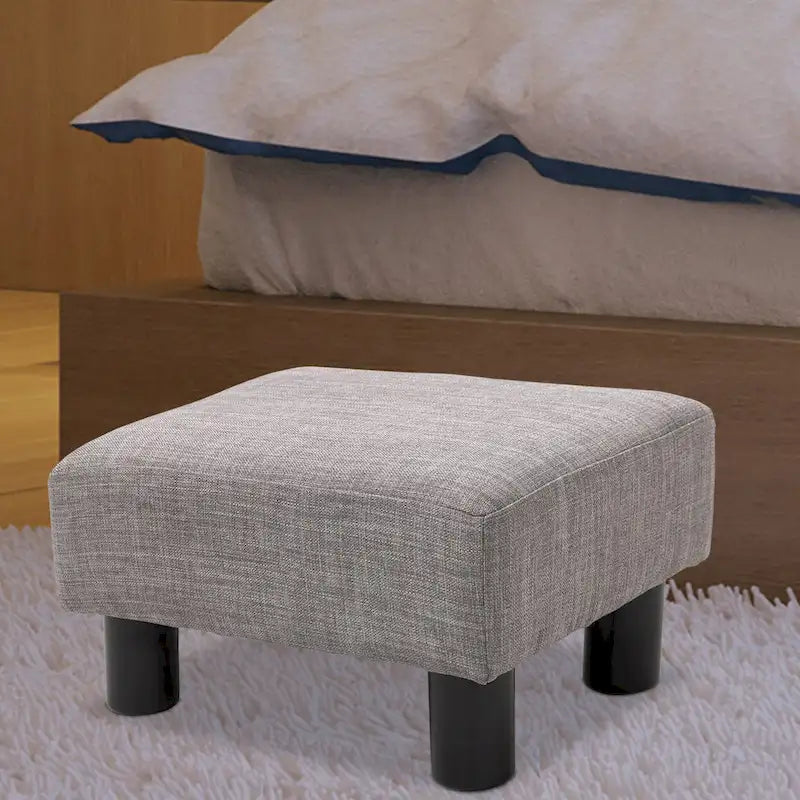 Ottoman rectangulaire en lin gris – Siège simple / Repose-pieds