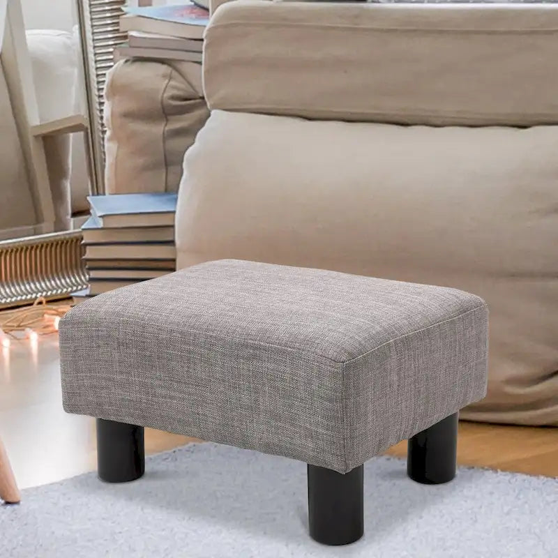 Ottoman rectangulaire en lin gris – Siège simple / Repose-pieds
