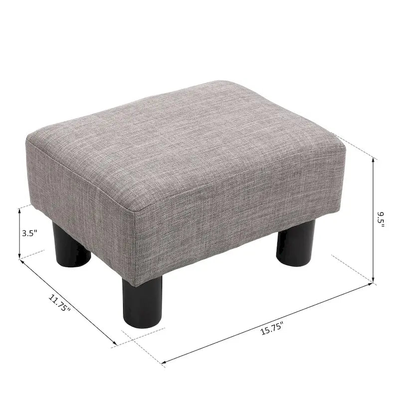 Ottoman rectangulaire en lin gris – Siège simple / Repose-pieds