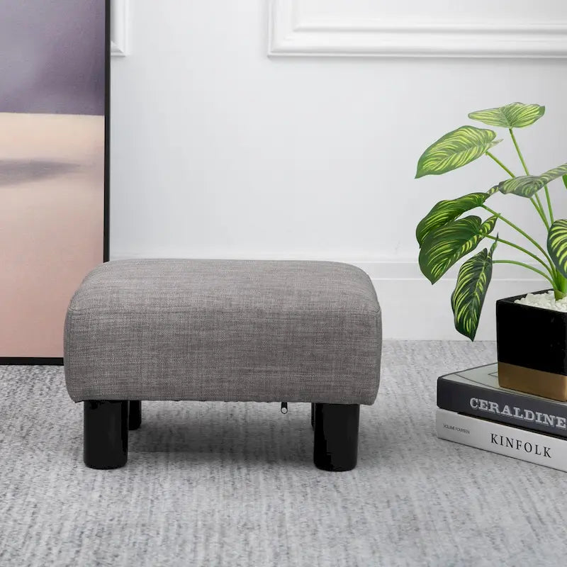 Ottoman rectangulaire en lin gris – Siège simple / Repose-pieds