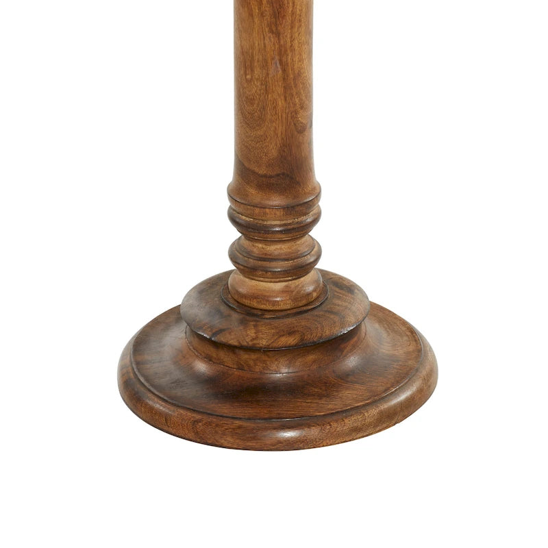 Table d'appoint ronde en bois de manguier brun foncé – Sculptures éléphant / florales