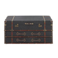 Table basse coffre en similicuir marron/bleu foncé avec 2 tiroirs et plateau à charnières