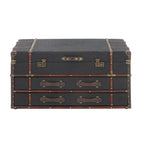 Table basse coffre en similicuir marron/bleu foncé avec 2 tiroirs et plateau à charnières