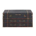 Table basse coffre en similicuir marron/bleu foncé avec 2 tiroirs et plateau à charnières