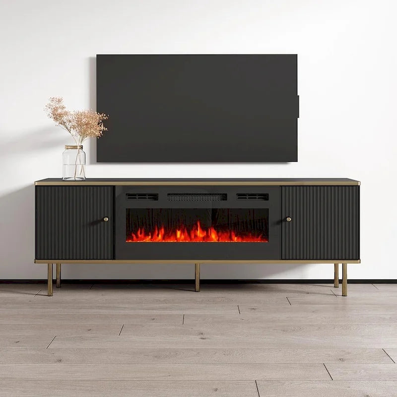 Meuble TV avec cheminée électrique noir/blanc mat – 63"