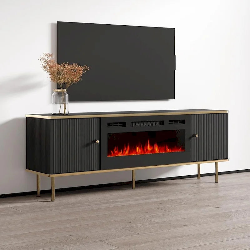 Meuble TV avec cheminée électrique noir/blanc mat – 63"