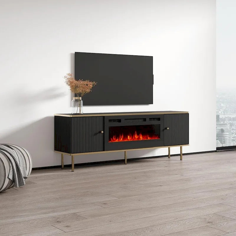 Meuble TV avec cheminée électrique noir/blanc mat – 63"