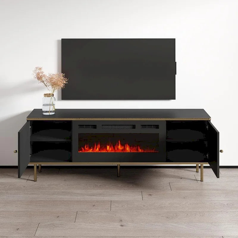 Meuble TV avec cheminée électrique noir/blanc mat – 63"