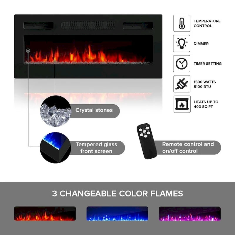 Meuble TV avec cheminée électrique noir/blanc mat – 63"