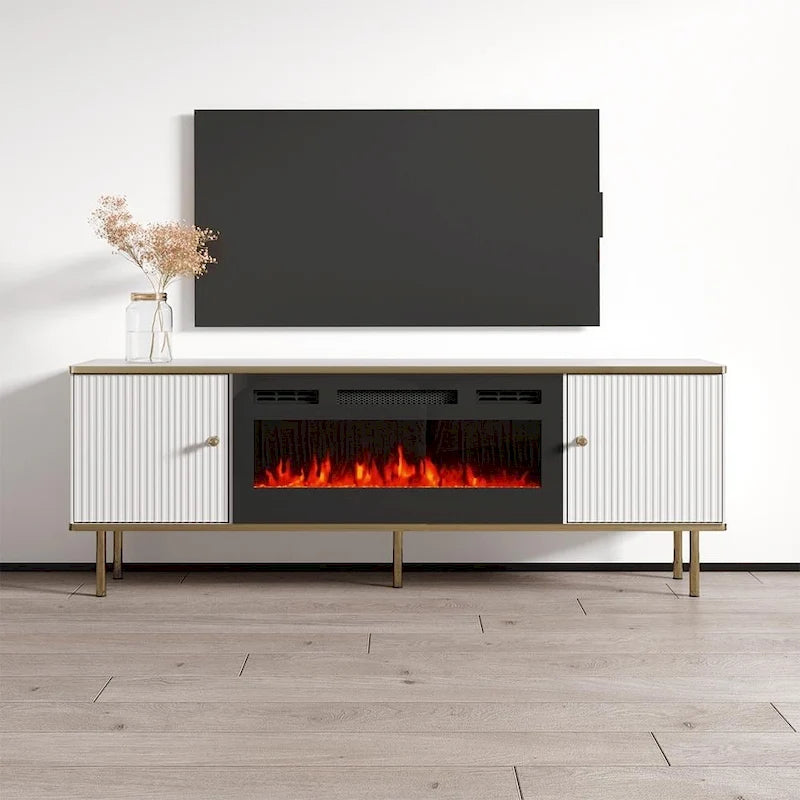 Meuble TV avec cheminée électrique noir/blanc mat – 63"