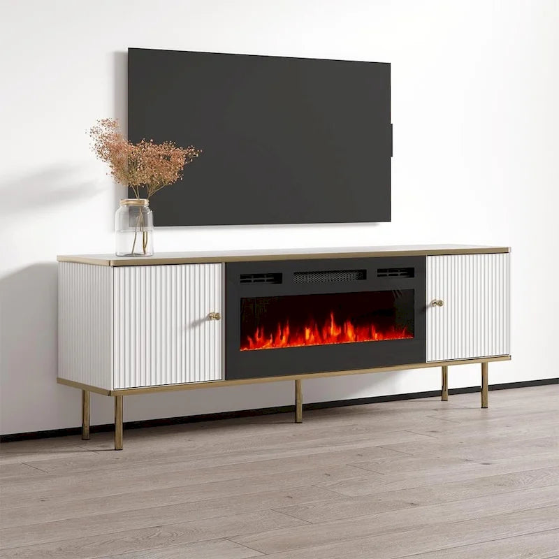 Meuble TV avec cheminée électrique noir/blanc mat – 63"