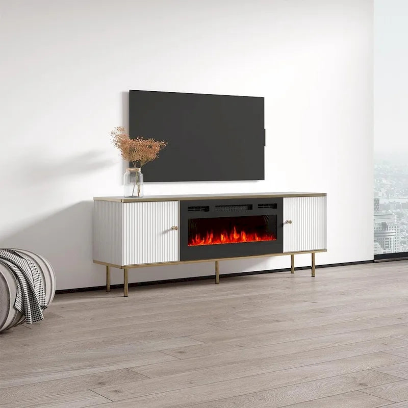 Meuble TV avec cheminée électrique noir/blanc mat – 63"