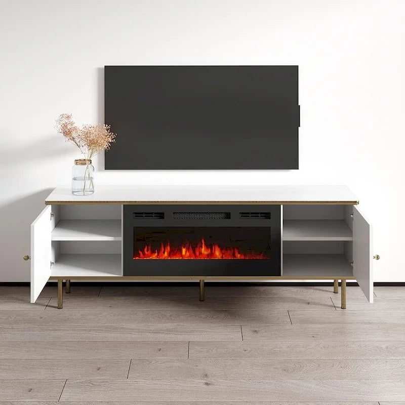 Meuble TV avec cheminée électrique noir/blanc mat – 63"