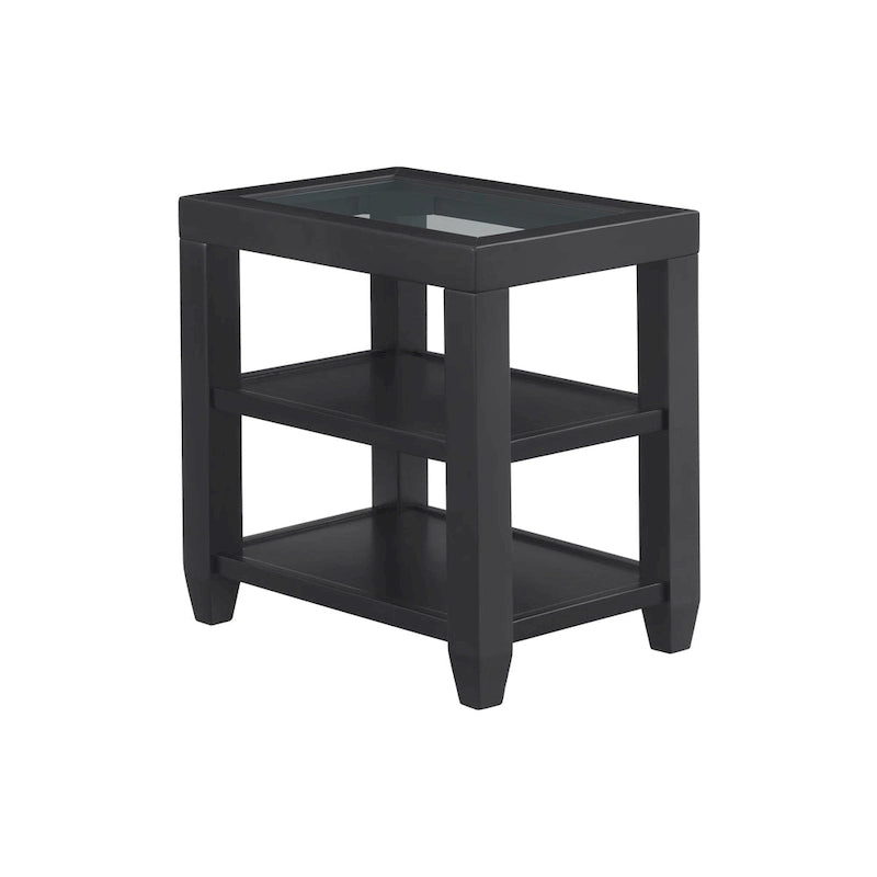 Table d'appoint avec plateau en verre noir/blanc, 2 étagères, simple