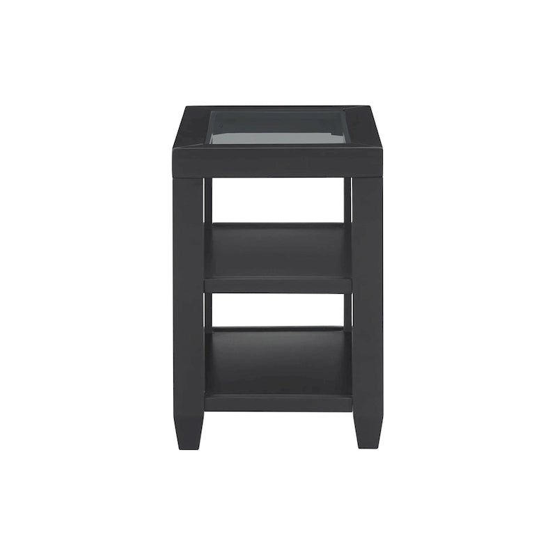 Table d'appoint avec plateau en verre noir/blanc, 2 étagères, simple