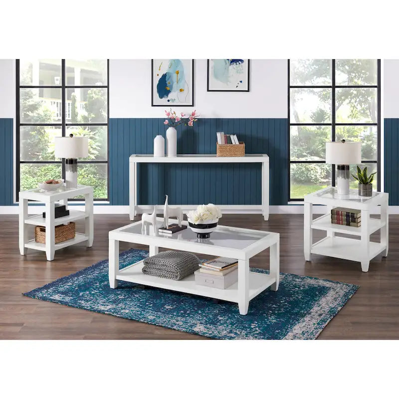 Table d'appoint avec plateau en verre noir/blanc, 2 étagères, simple