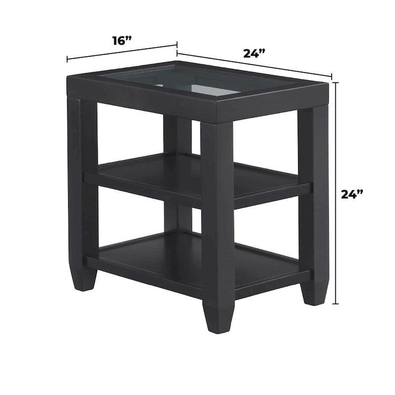 Table d'appoint avec plateau en verre noir/blanc, 2 étagères, simple
