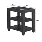 Table d'appoint avec plateau en verre noir/blanc, 2 étagères, simple