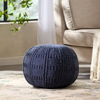 Pouf ottoman en coton tricoté à la main Bleu / Ivoire / Corail / Gris / Bleu marine / Jaune – Siège 1 personne