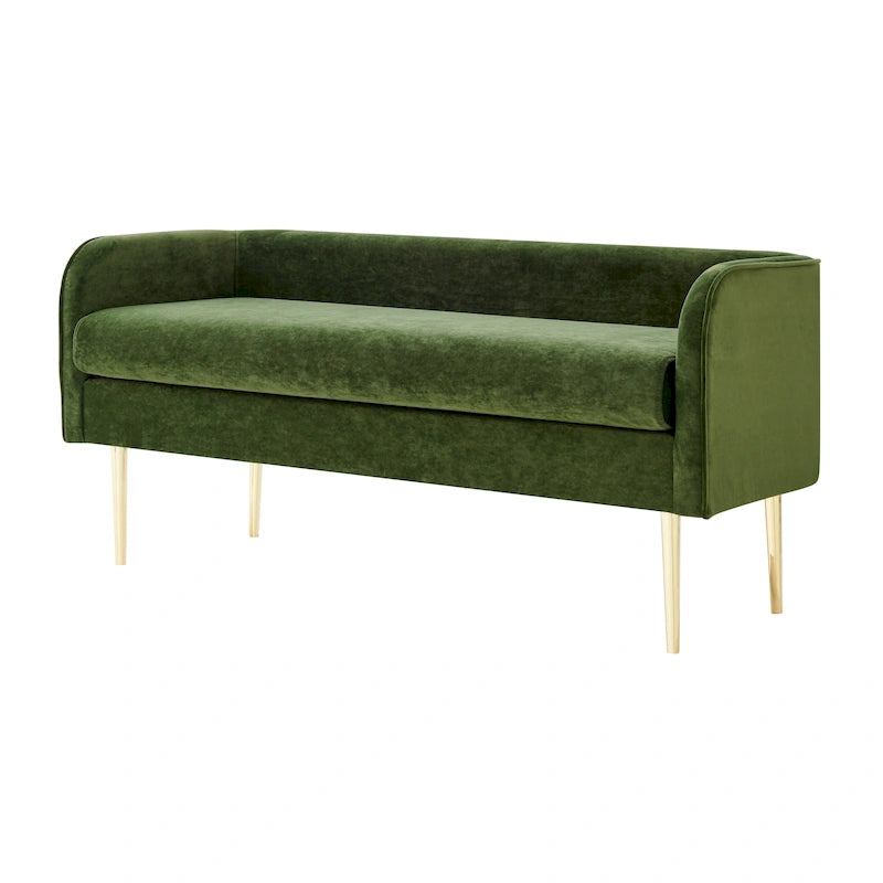 Banc en velours, crème et vert, style incurvé, 1 place