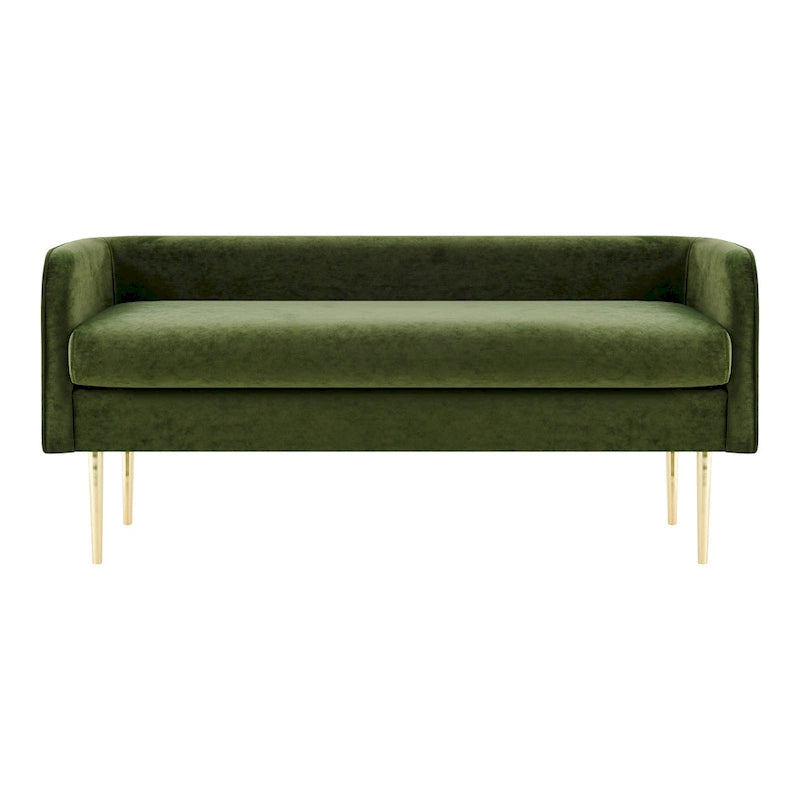 Banc en velours, crème et vert, style incurvé, 1 place