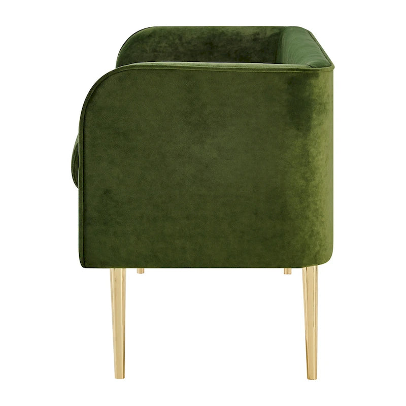Banc en velours, crème et vert, style incurvé, 1 place