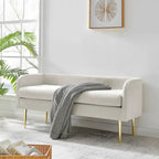 Banc en velours, crème et vert, style incurvé, 1 place