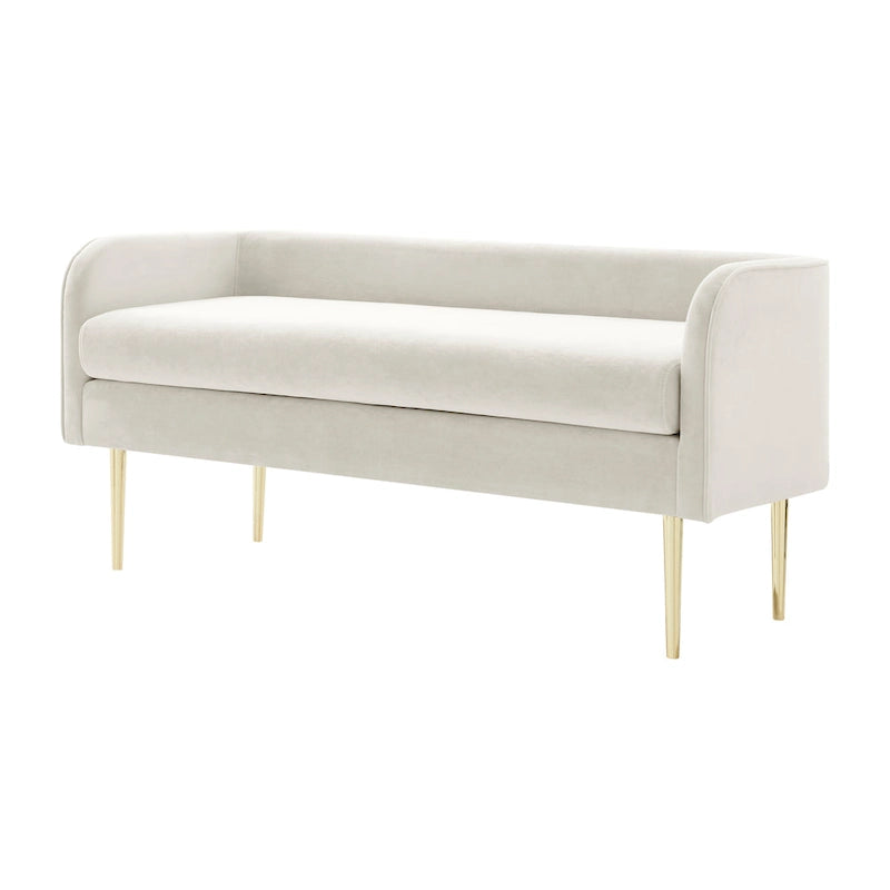Banc en velours, crème et vert, style incurvé, 1 place