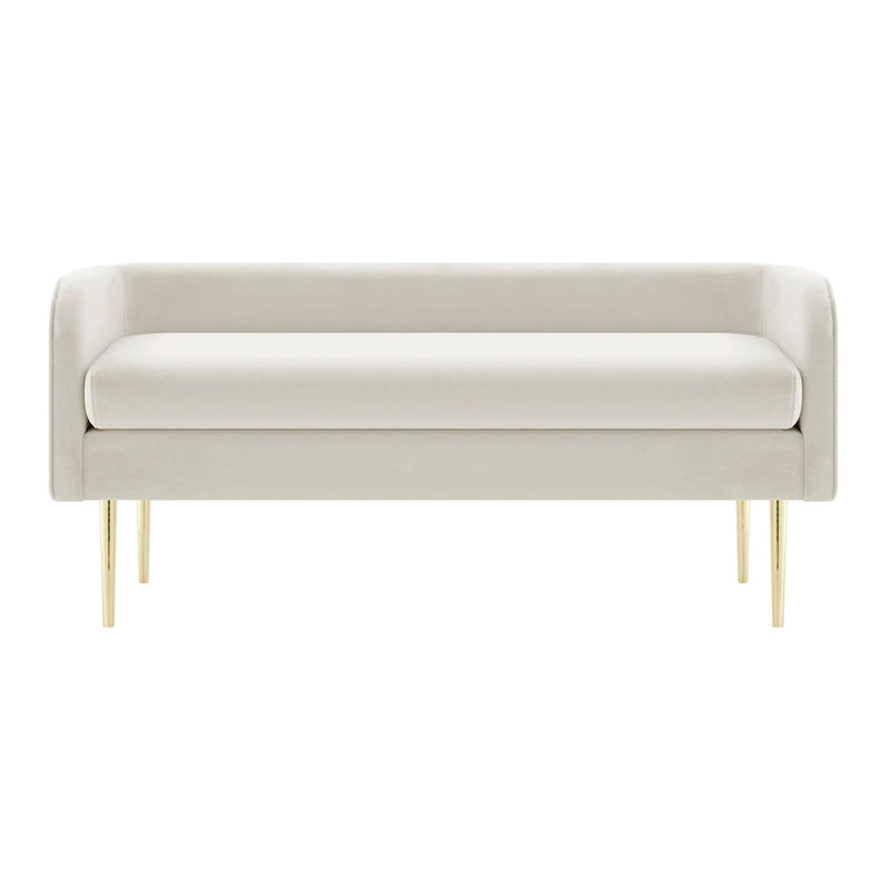 Banc en velours, crème et vert, style incurvé, 1 place