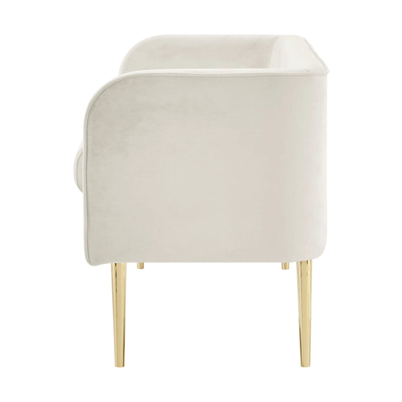 Banc en velours, crème et vert, style incurvé, 1 place