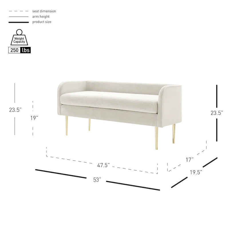 Banc en velours, crème et vert, style incurvé, 1 place