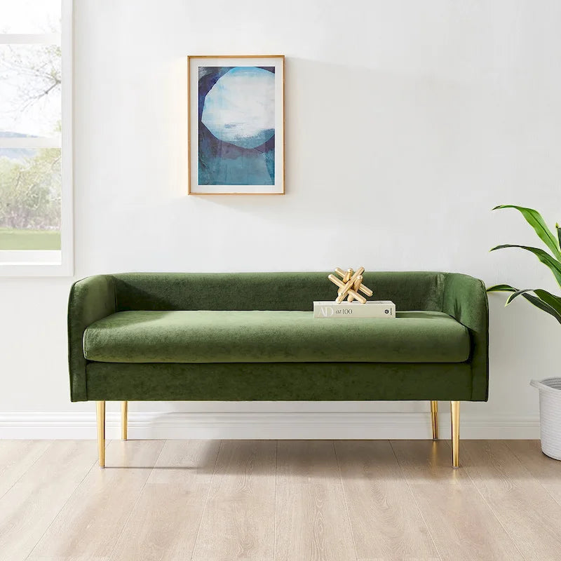 Banc en velours, crème et vert, style incurvé, 1 place
