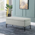Banc de rangement en tissu gris tressé et similicuir caramel avec pieds en métal noir – 2 places