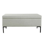 Banc de rangement en tissu gris tressé et similicuir caramel avec pieds en métal noir – 2 places