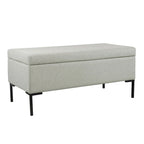 Banc de rangement en tissu gris tressé et similicuir caramel avec pieds en métal noir – 2 places